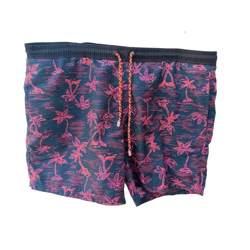 HUGO BOSS Blue Swimwear Hugo Boss Navy Pink Palm Print Swim Trunks Medium